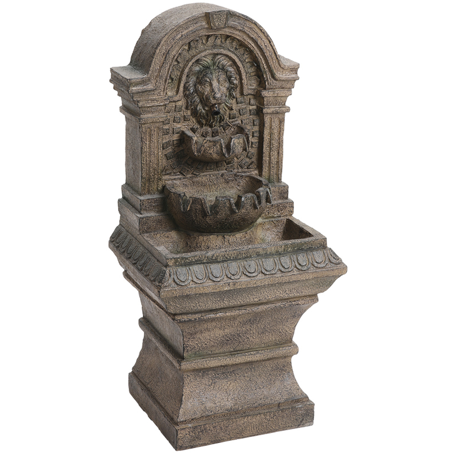Livingandhome Outdoor Solar Powered Lion Head Fountain - Brown