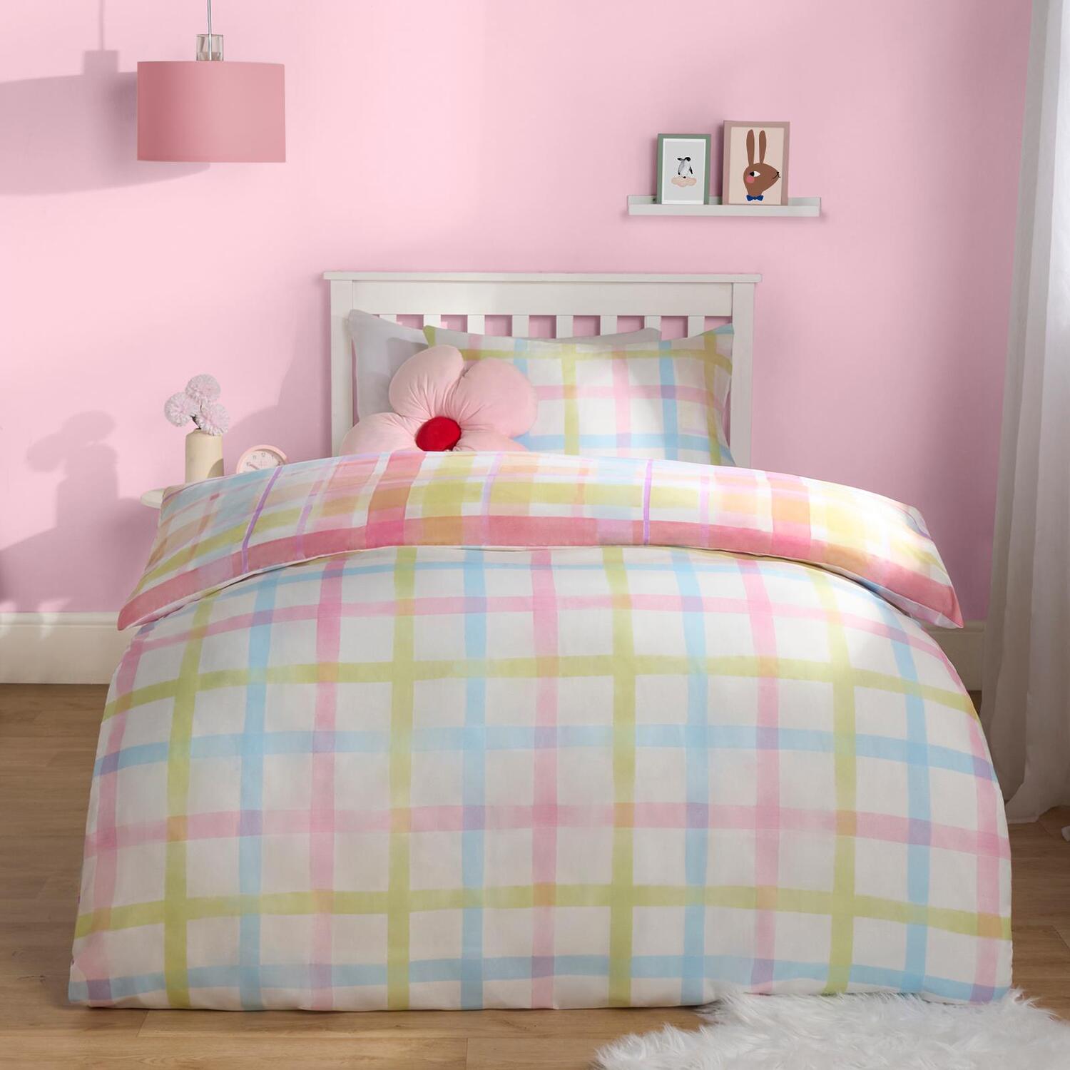 Gingham Check Duvet Cover Set - Blush Pink Double
