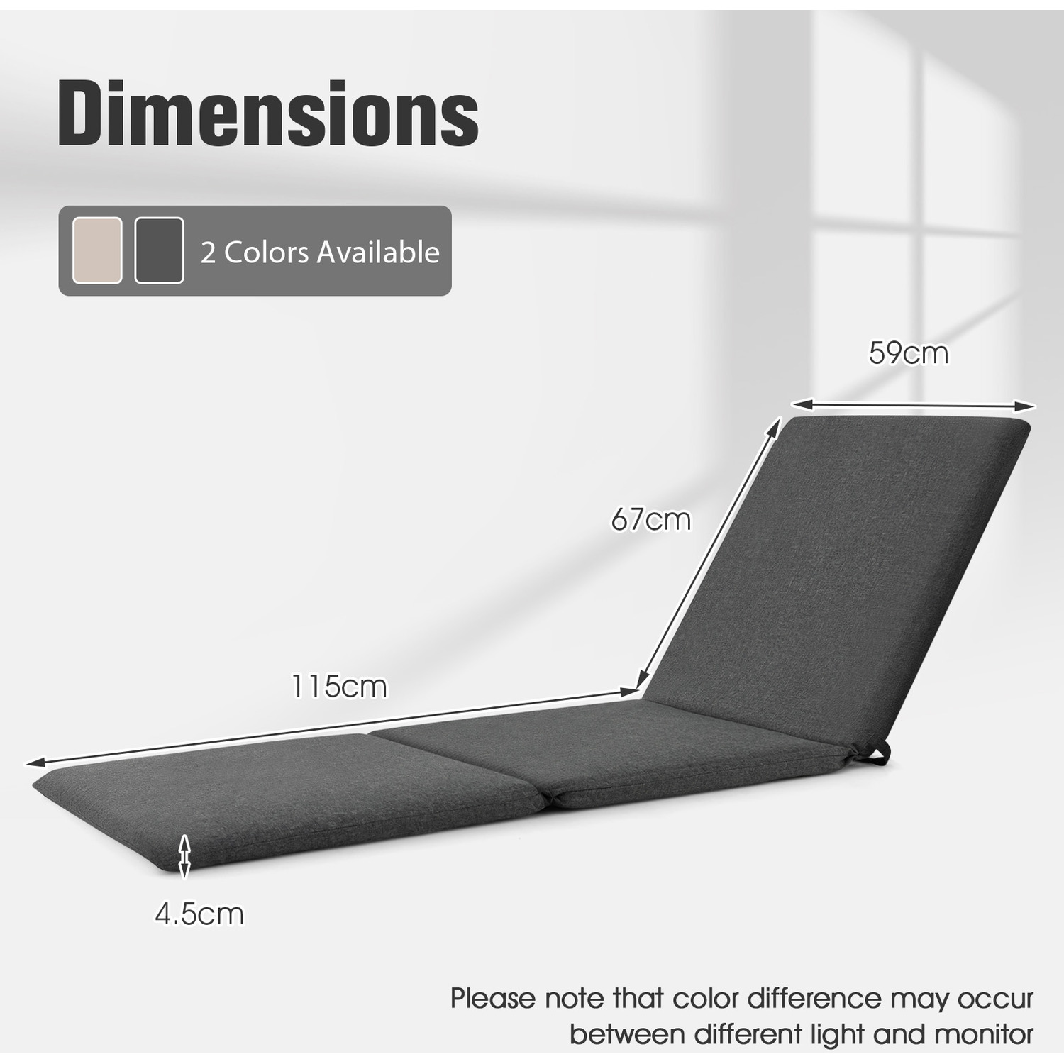 Set Of 2 Outdoor Lounge Chair Cushion - Grey