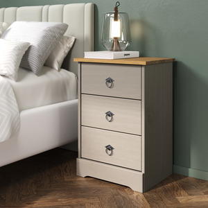 Corona Classic Grey Pine 3 Drawer Bedside Cabinet Storage Unit