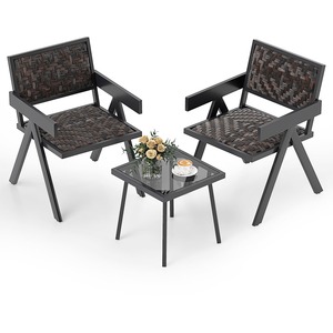 3 Pieces Patio PE Wicker Bistro Set