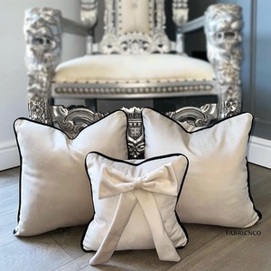 Plush Velvet Bespoke Cushion Set With Piping Cream And Black