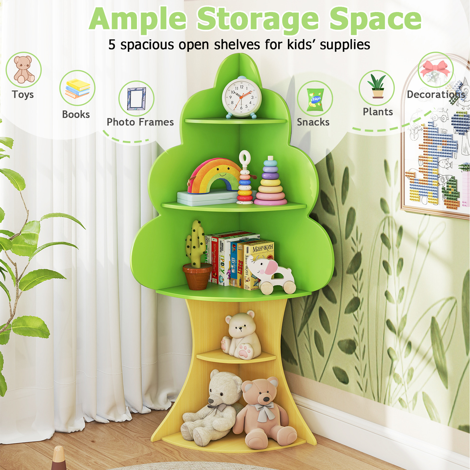 5-tier Kids Tree Bookshelf - Green