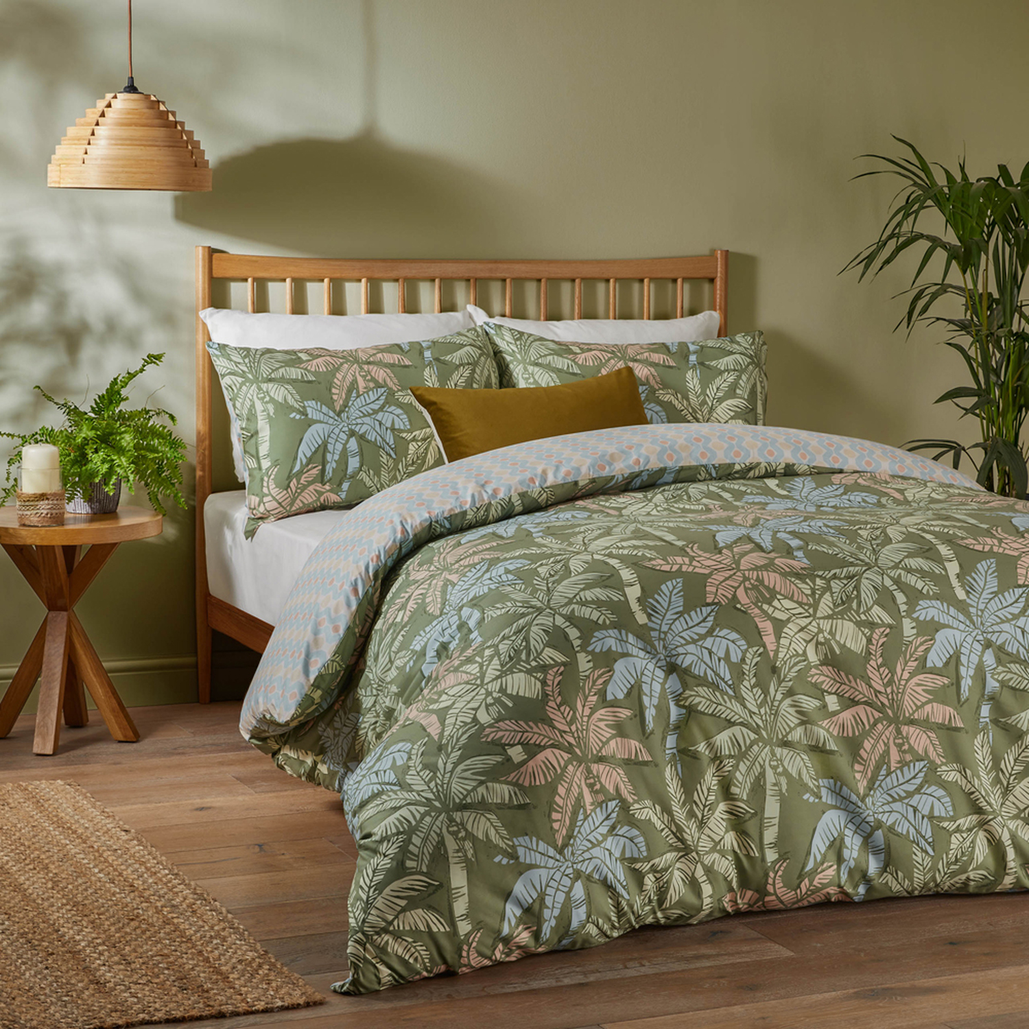 Kentia Printed Soft Touch Duvet Cover Set - Palm Green Single