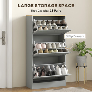 Grey HOMCOM Narrow Shoe Cabinet with 3 Flip Doors shot 10809664