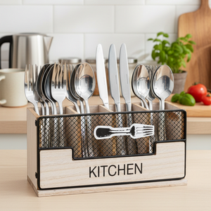 Kitchen Cutlery Caddy Wooden Storage Box