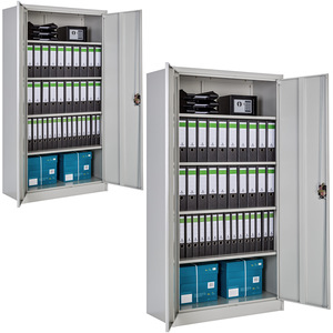 Filing Cabinet Set, 5 Height-Adjustable Shelves, Lockable Doors
