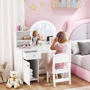 AIYAPLAY Kids Vanity Table and Chair Set with LED Mirror