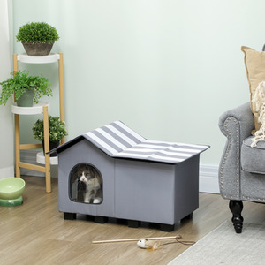 PawHut Outdoor Weather-Resistant Cat House with Elevated Base