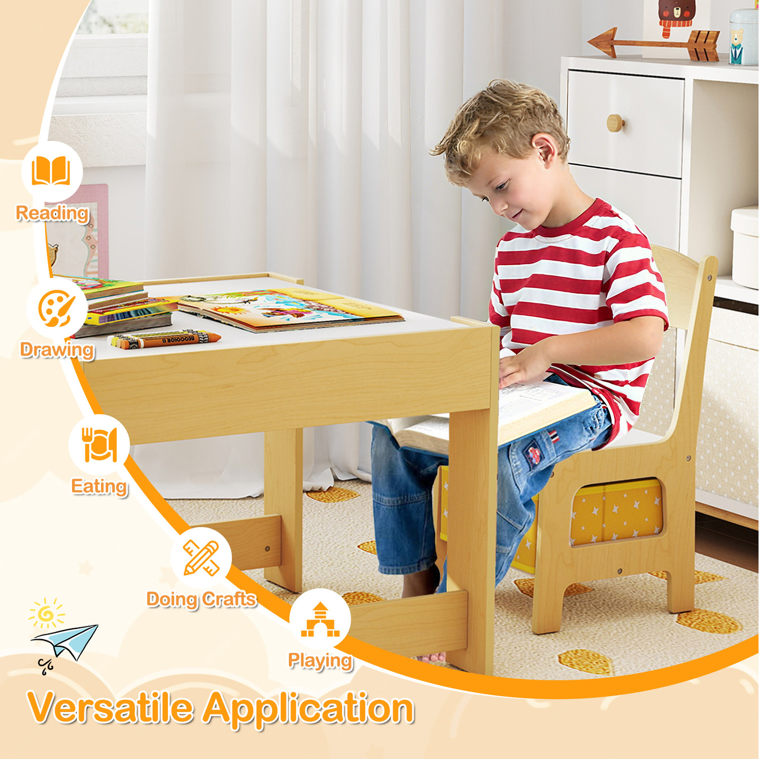 Kids Multifunctional Activity Table Set - Natural