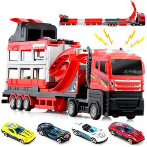 Transformable Catapult Truck Toy with 4 Alloy Toy Cars
