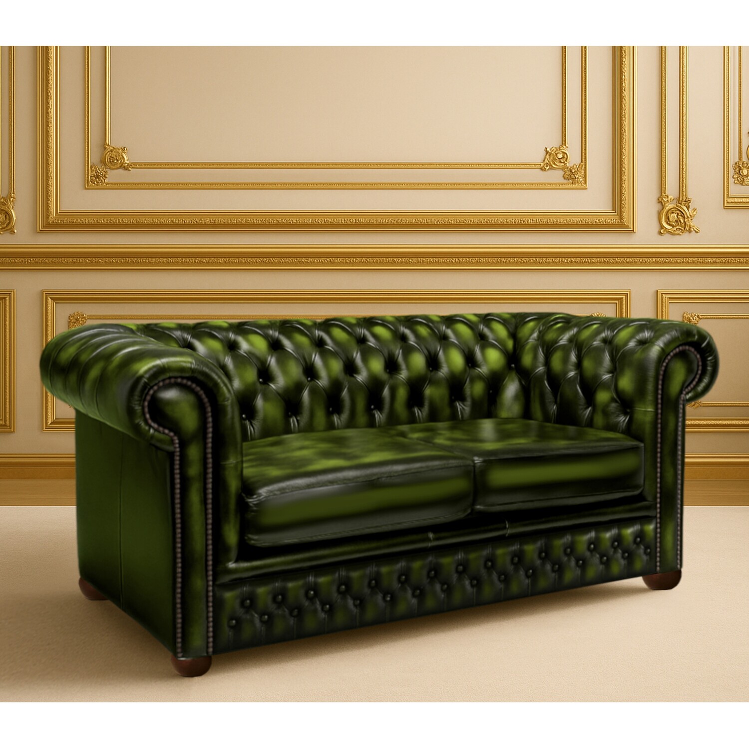 Vintage Leather Chesterfield 2 Seater Sofa Manufactured In The Uk - Green