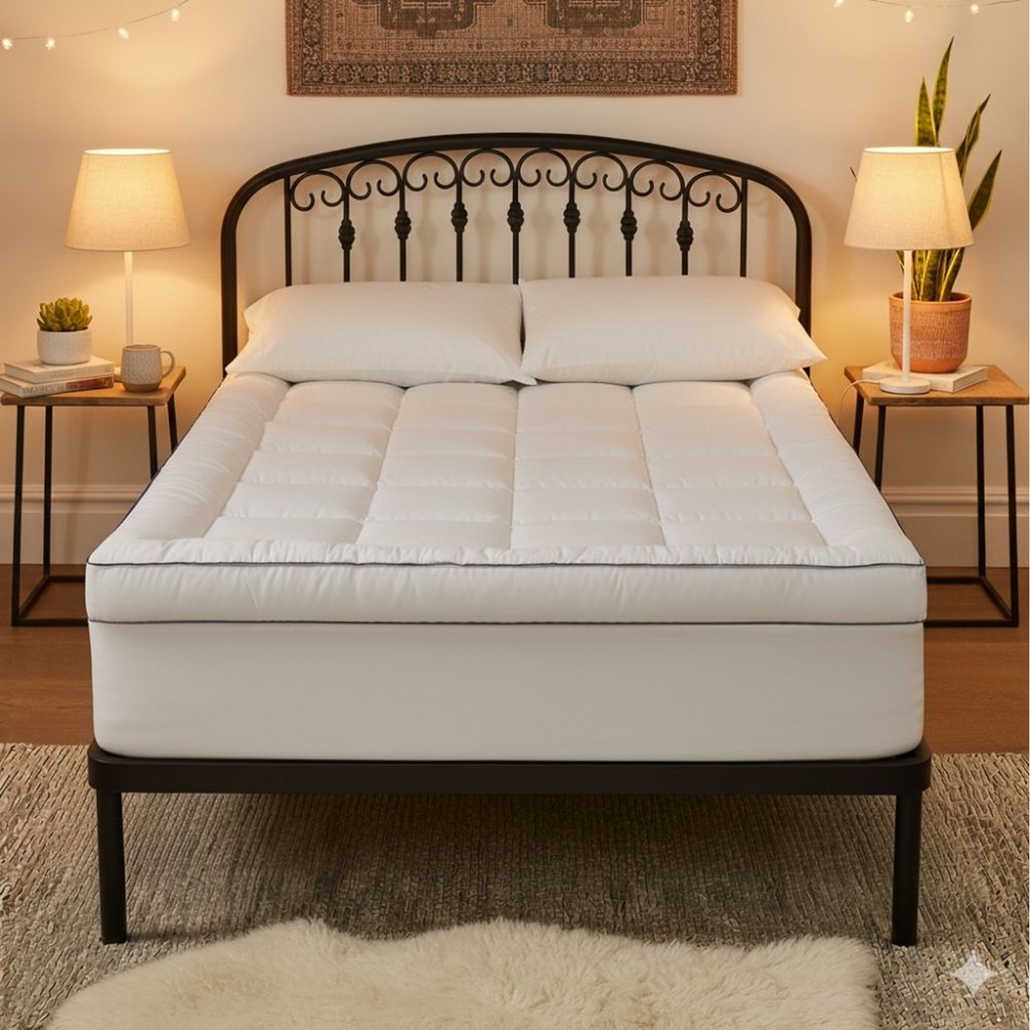 5cm Thick Mattress Topper Protector With Extra Deep Skirt - White Double