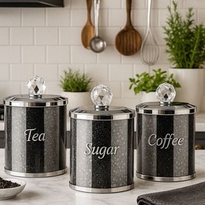 Luxury Crystal Tea, Coffee And Sugar Canister Set