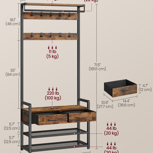 Bronze / 17.7kg VASAGLE Hall Tree with Bench and Storage shot 11670504