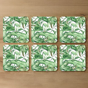 Watercolour Green Tropical Leaves Coaster Set
