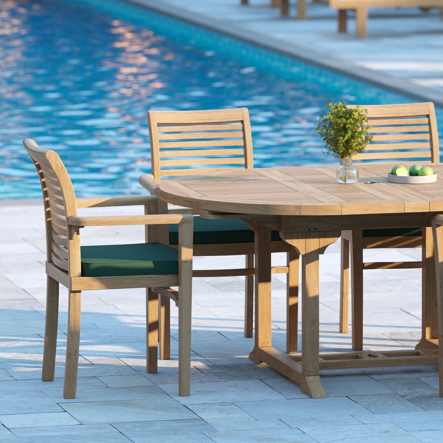 Seville Teak Garden Dining Table And 6 Seat Chair Set - Teak Table 6 Chairs Black Cushions