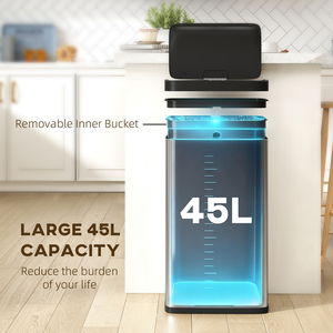 HOMCOM 45L Stainless Steel Sensor Bin with Fingerprint-Proof