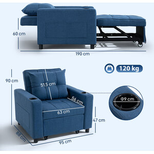 HOMCOM 3-in-1 Single Sofa Bed with Adjustable Backrest