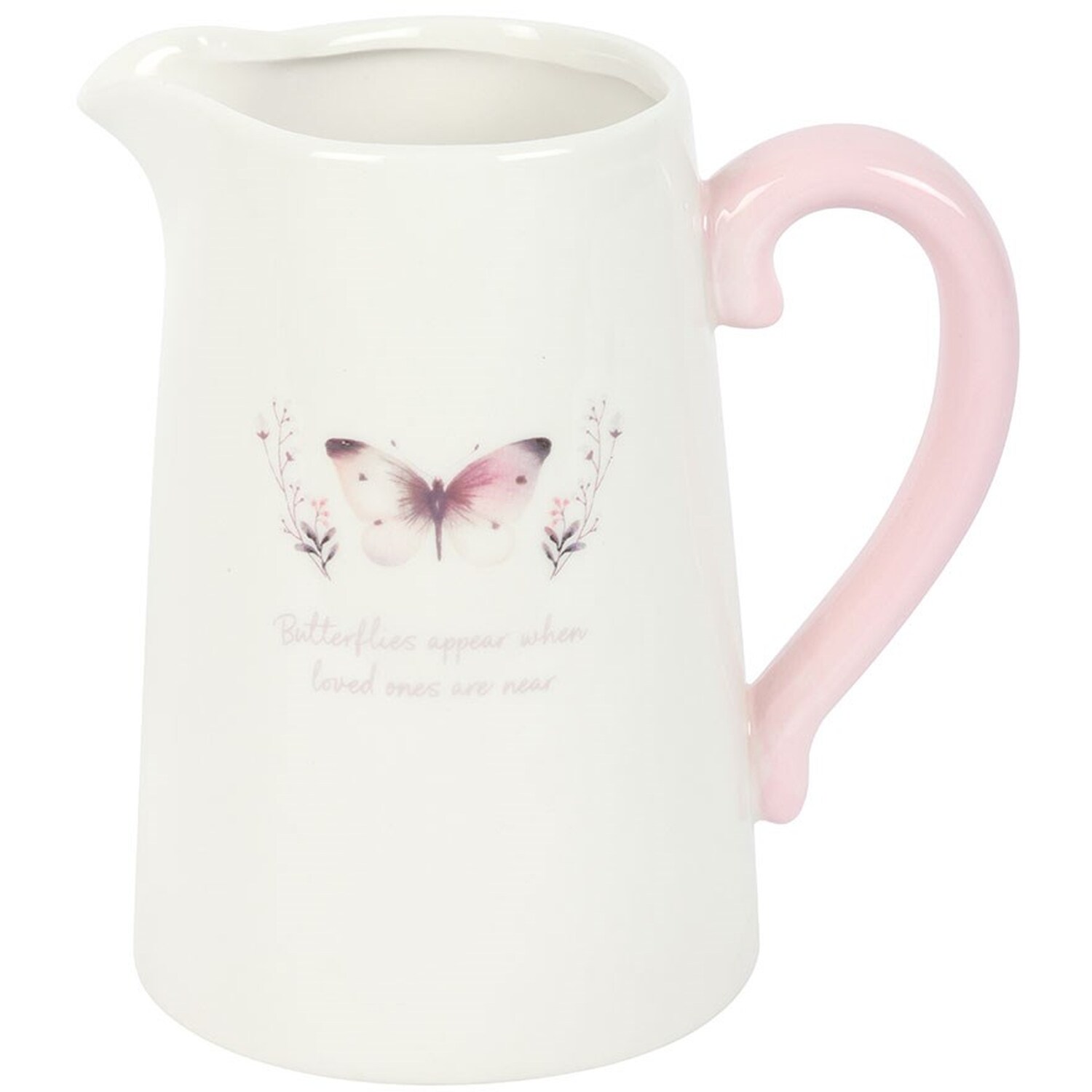 White Butterfly Print Ceramic Flower Jug Vase - White
