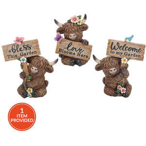 Small Highland Cow with Sign Decoration
