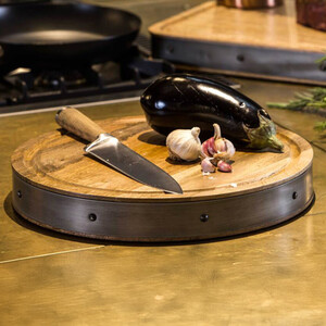KitchenCraft Industrial Kitchen Round Mango Wood Butchers Block, 36x5cm, Sleeved