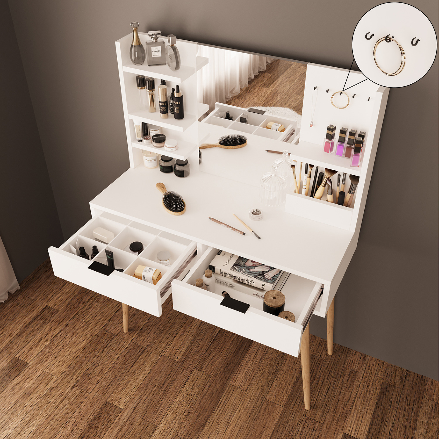 Bella Vanity Dressing Table With Mirror - White