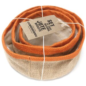 Set of 3 Eco Friendly Jute Baskets with Cotton Lining