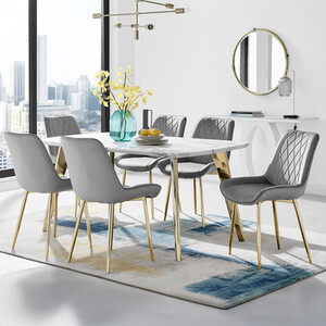Andria Gold Leg Marble Effect Dining Table and 6 Pesaro Gold Leg Chairs