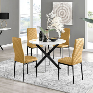 Novara White Gloss Black Leg Round Dining Table 4 Milan Black Leg Chairs