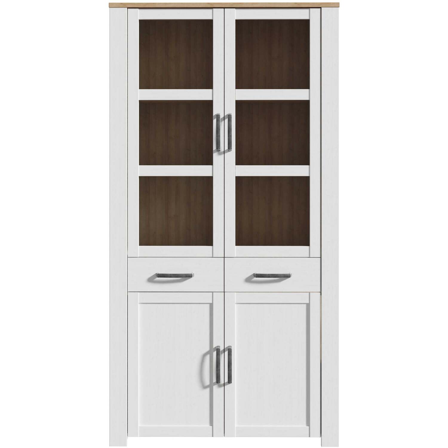 Klampenborg White & Natural Oak-Effect 4-Door 2-Drawer Display Cabinet - White
