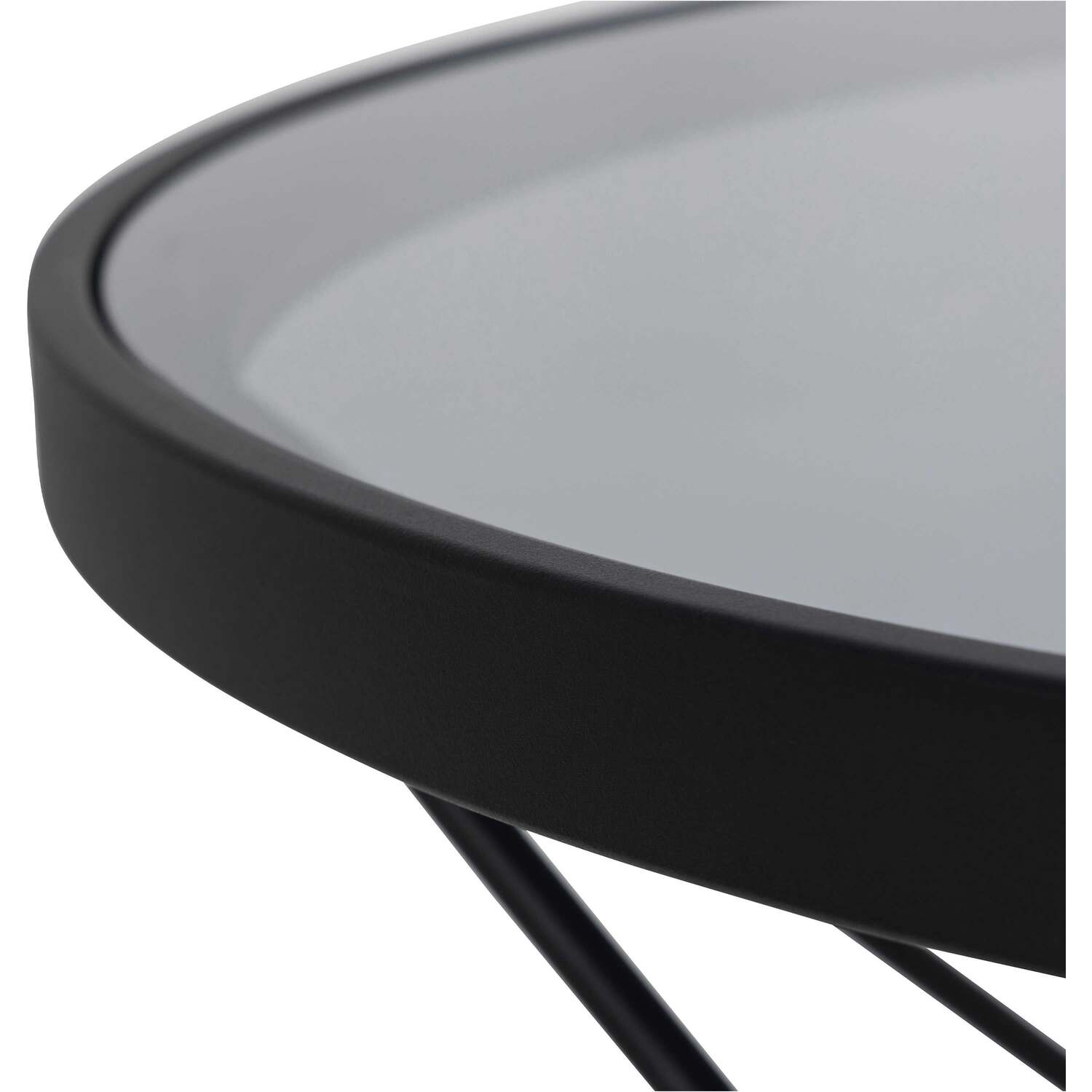 Klovborg Round Coffee Table - Black Wire Base Grey Smoked Tempered Glass Top - Grey