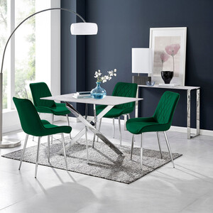 Leonardo White Glass Marble Effect Silver Leg Table And 4 Pesaro Chairs