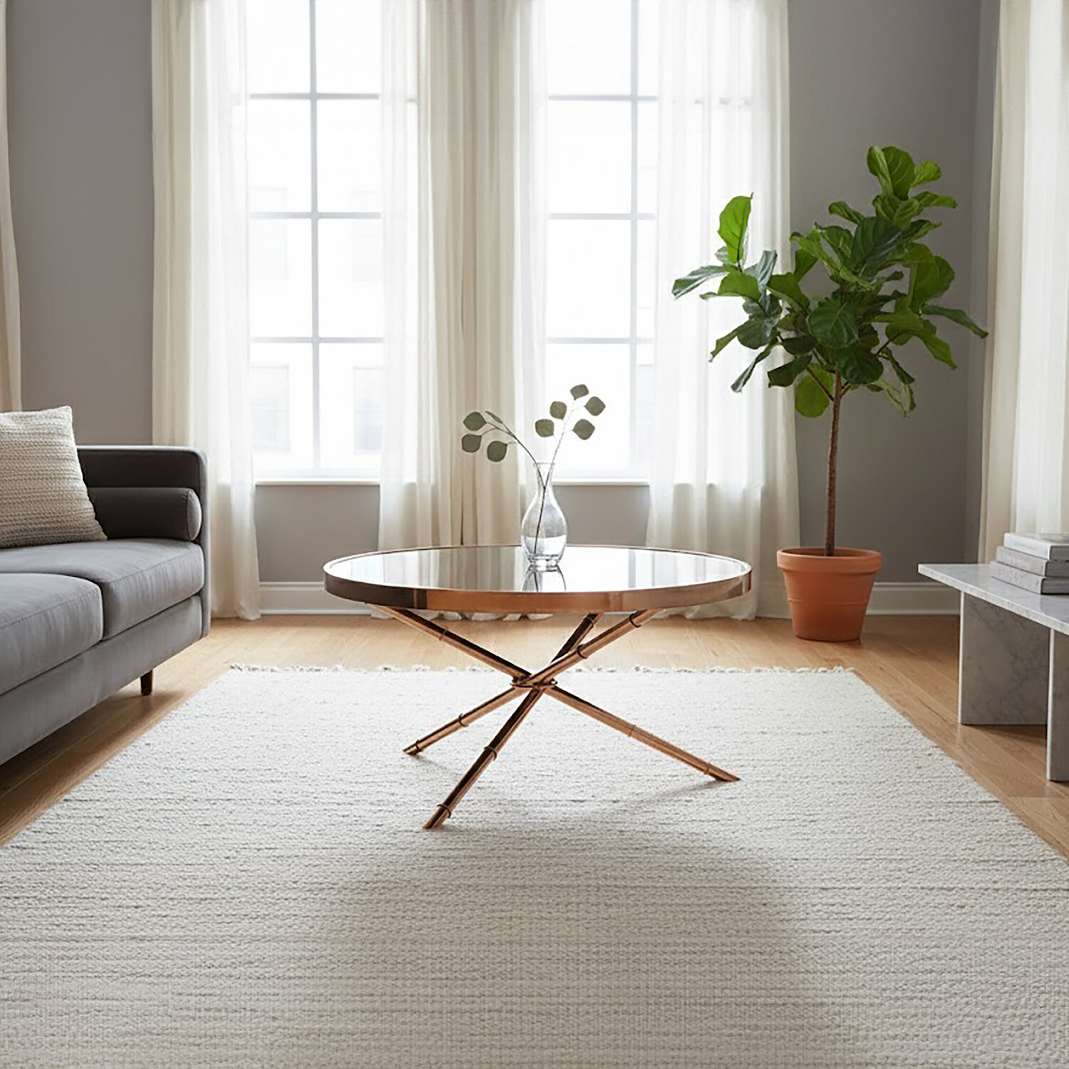 Alvaro Round Coffee Table with Rose Gold Legs and Black Glass Top - Black