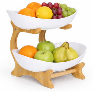 Bamboo 2-Tier Serving Platter Set - White