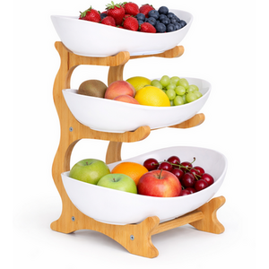 Bamboo 3-Tier Serving Platter Set - White