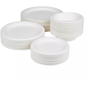 17cm Bagasse Disposable White Paper Plates  Set - Set of 100