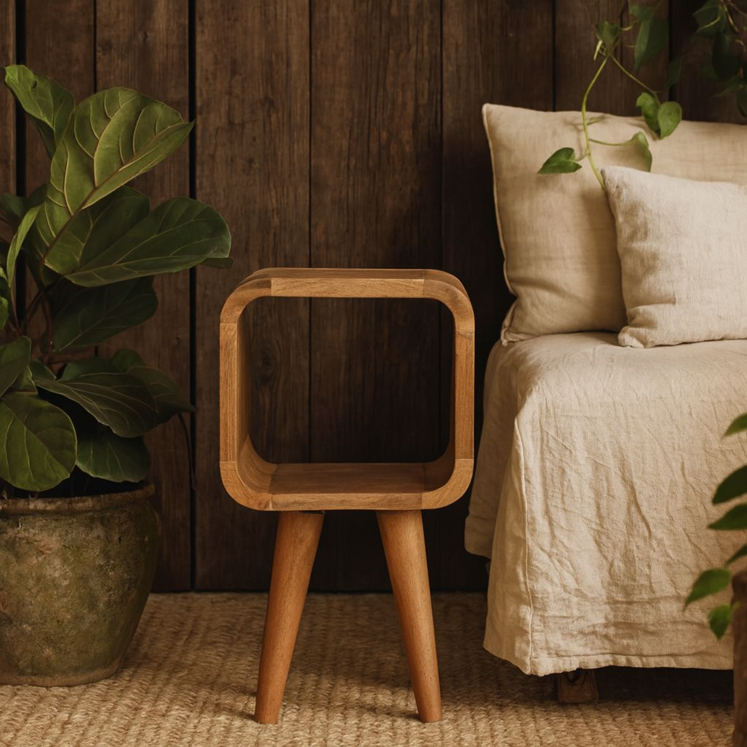Cagliari Mango Wood Bedside Table 2 Drawers Matt - Brown
