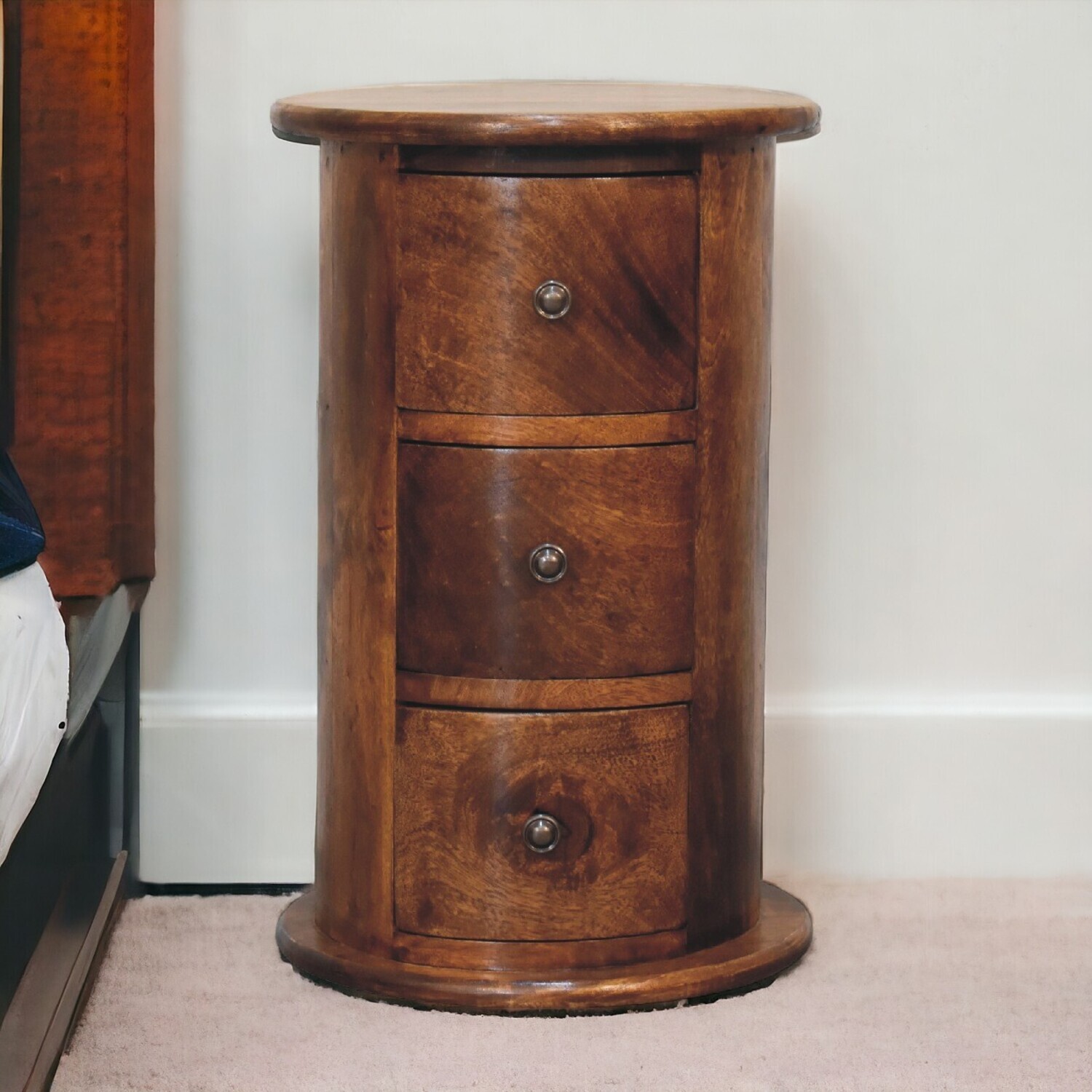 Solid Wood Mini Chestnut Drum Chest - Brown