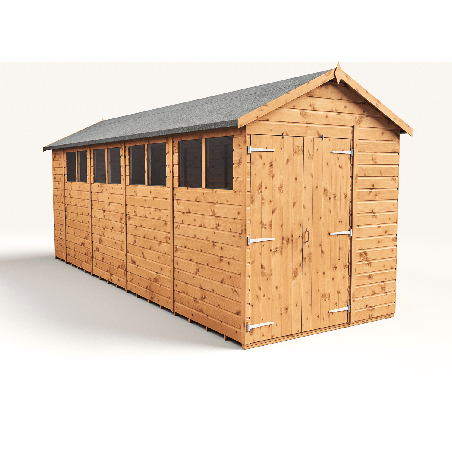 Empire 6x18 Modular Apex Garden Shed with a Double Door & Windows - Brown