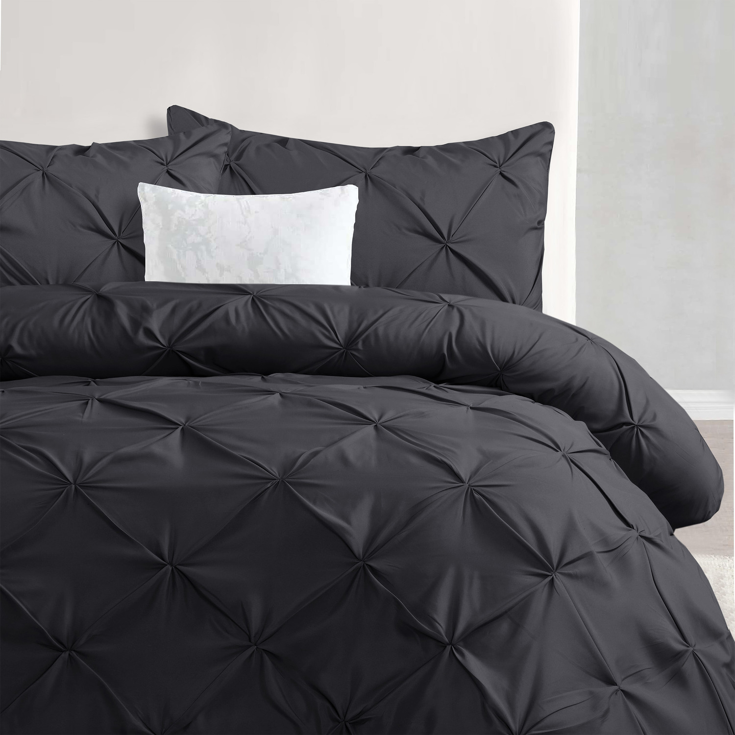 Elegant Pintuck Duvet Cover Set - Charcoal King