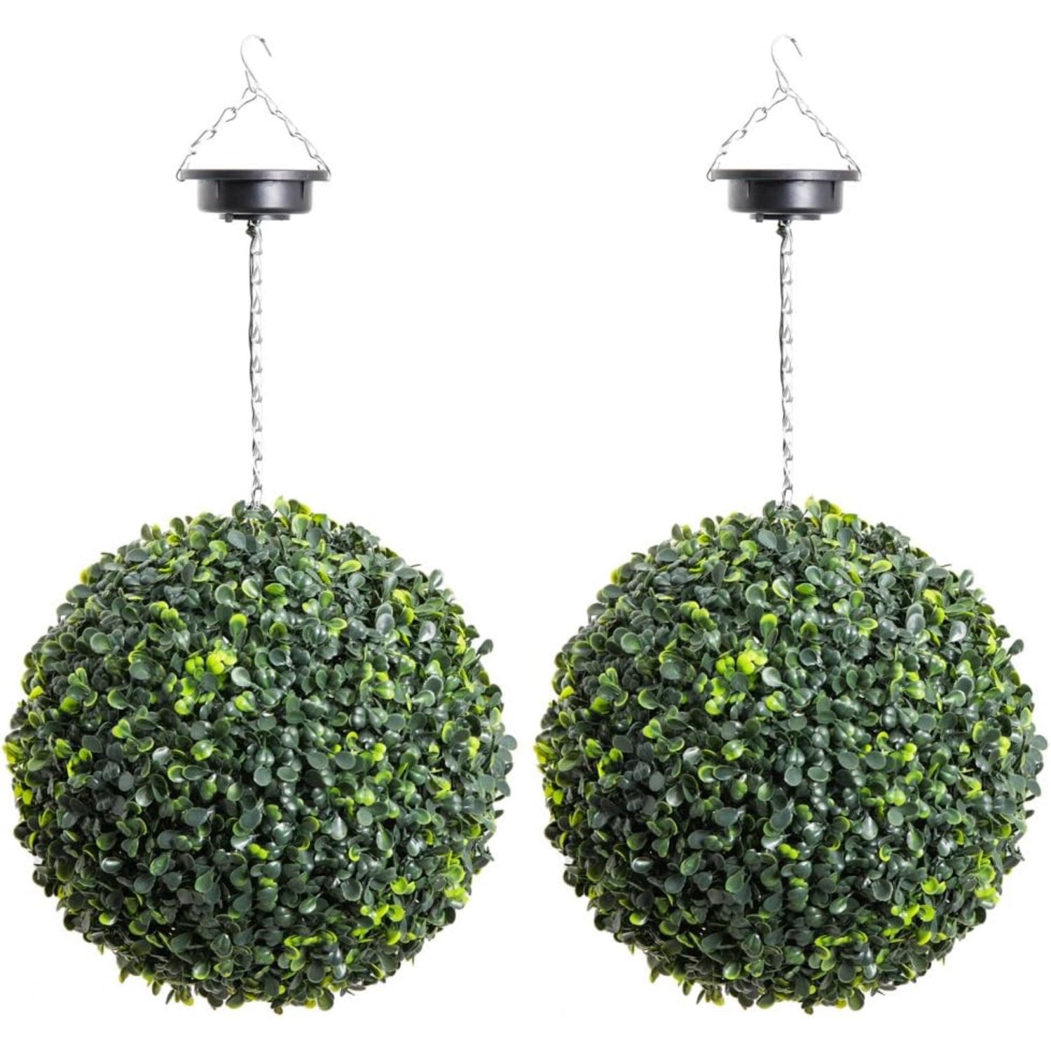 Primrose Pair of 28cm Solar Powered LED Artificial Topiary Ball 'The Little Buxus Ball' in Green