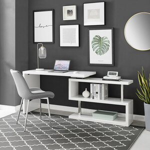 Siena White High Gloss Rotating Corner Computer Gaming Office Desk