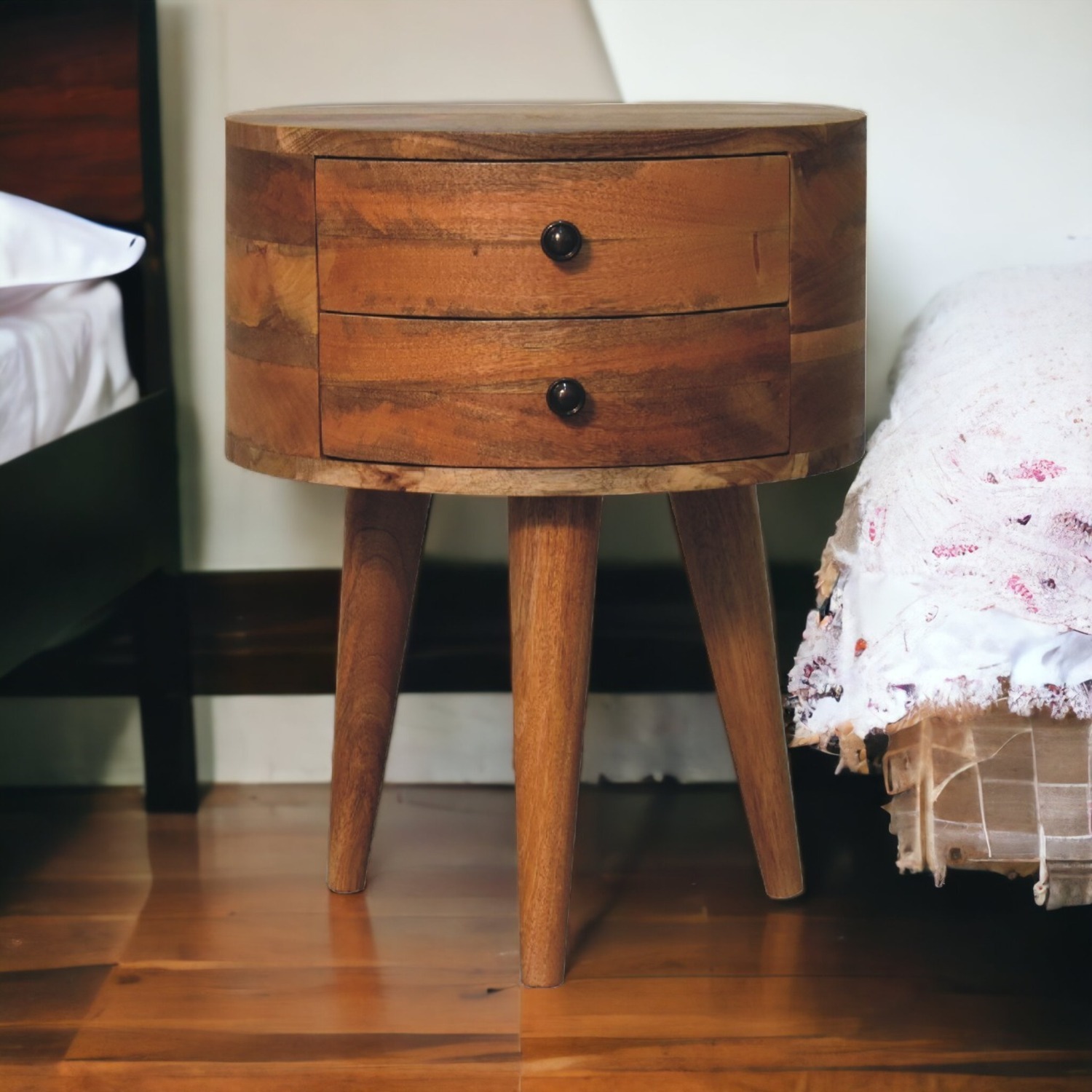 Artisan Furniture Solid Wood Odyssey Oak-Ish Tripod Bedside - Brown