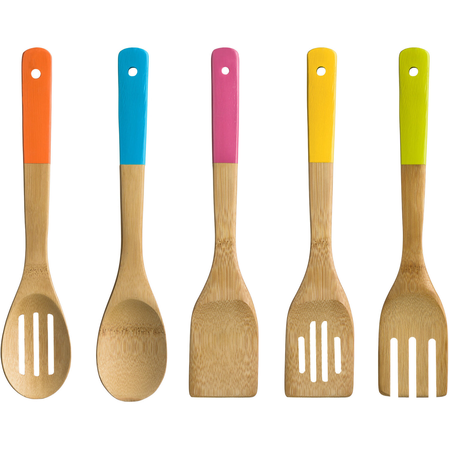 Aleki 5 Piece Bamboo Kitchen Utensil Set With Multi Colour Handles - Assorted