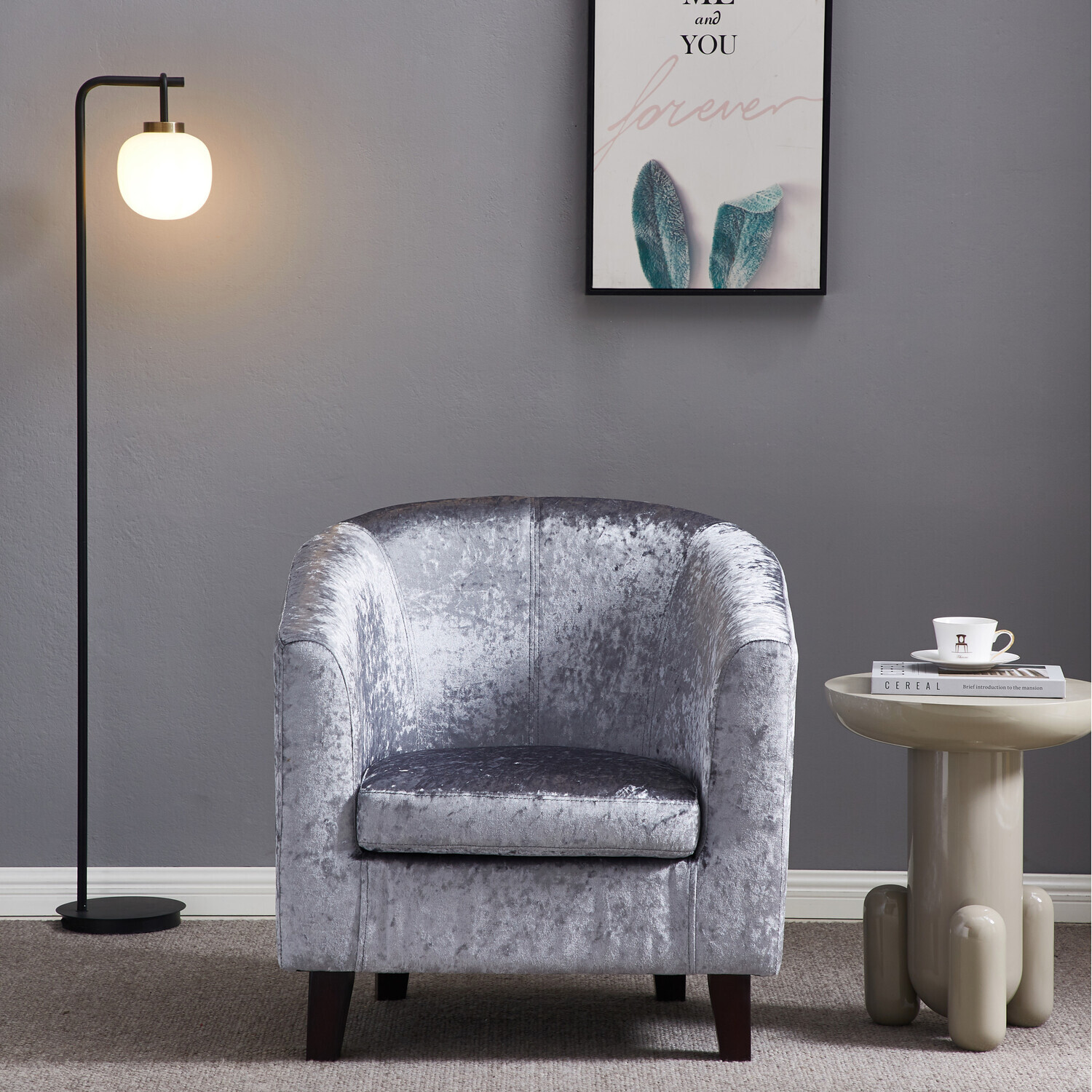 Crush Velvet Tub Chair - Grey