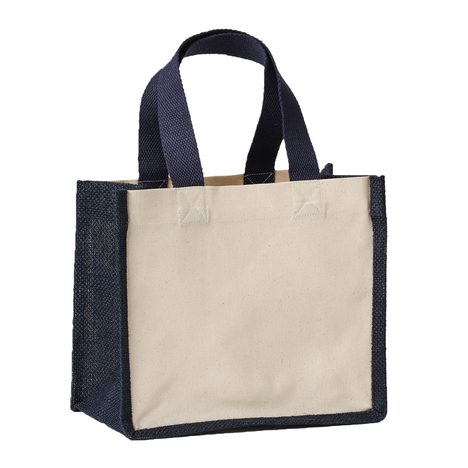Nutshell Contrast Jute Canvas Panelled Tote - Natural/French Navy
