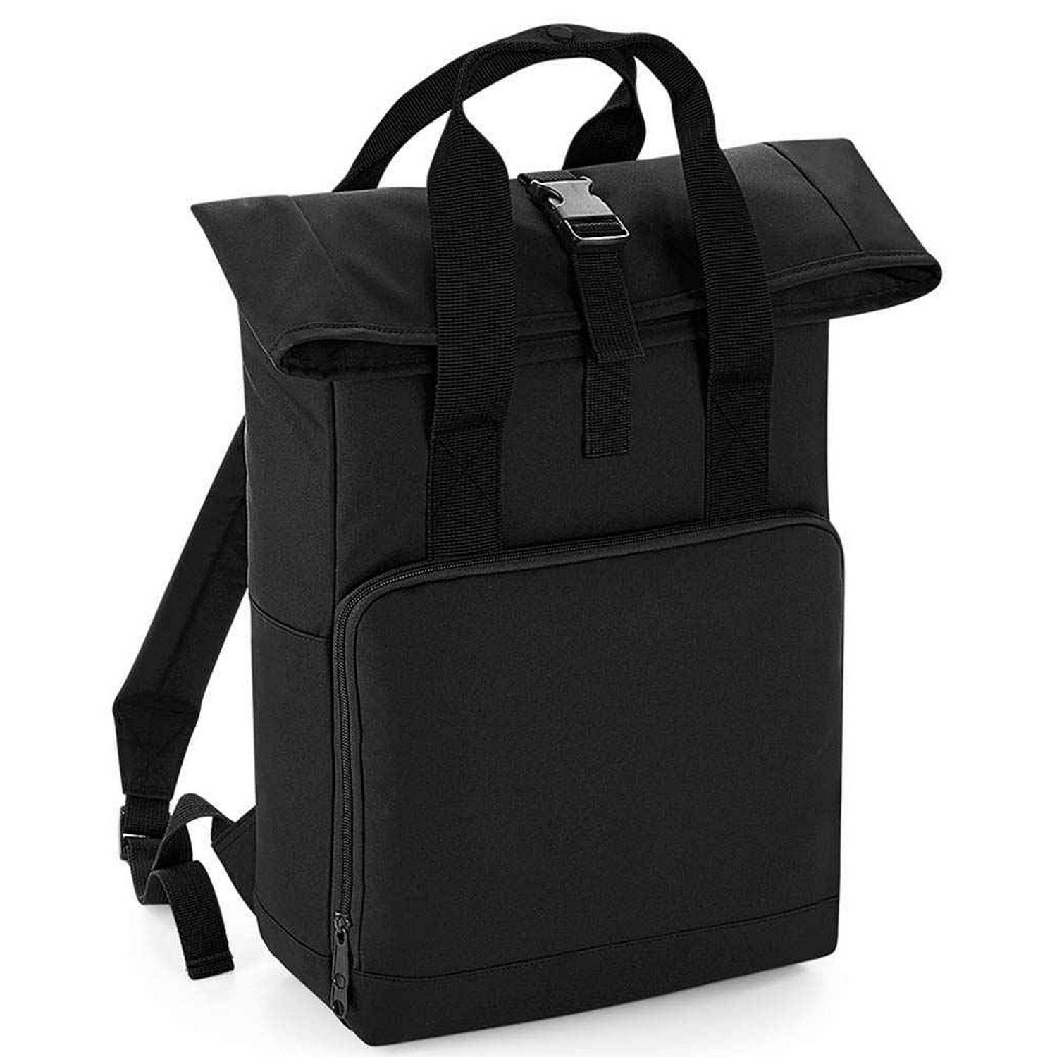 Bagbase Unisex Adult Roll Top Twin Handle Backpack - Black