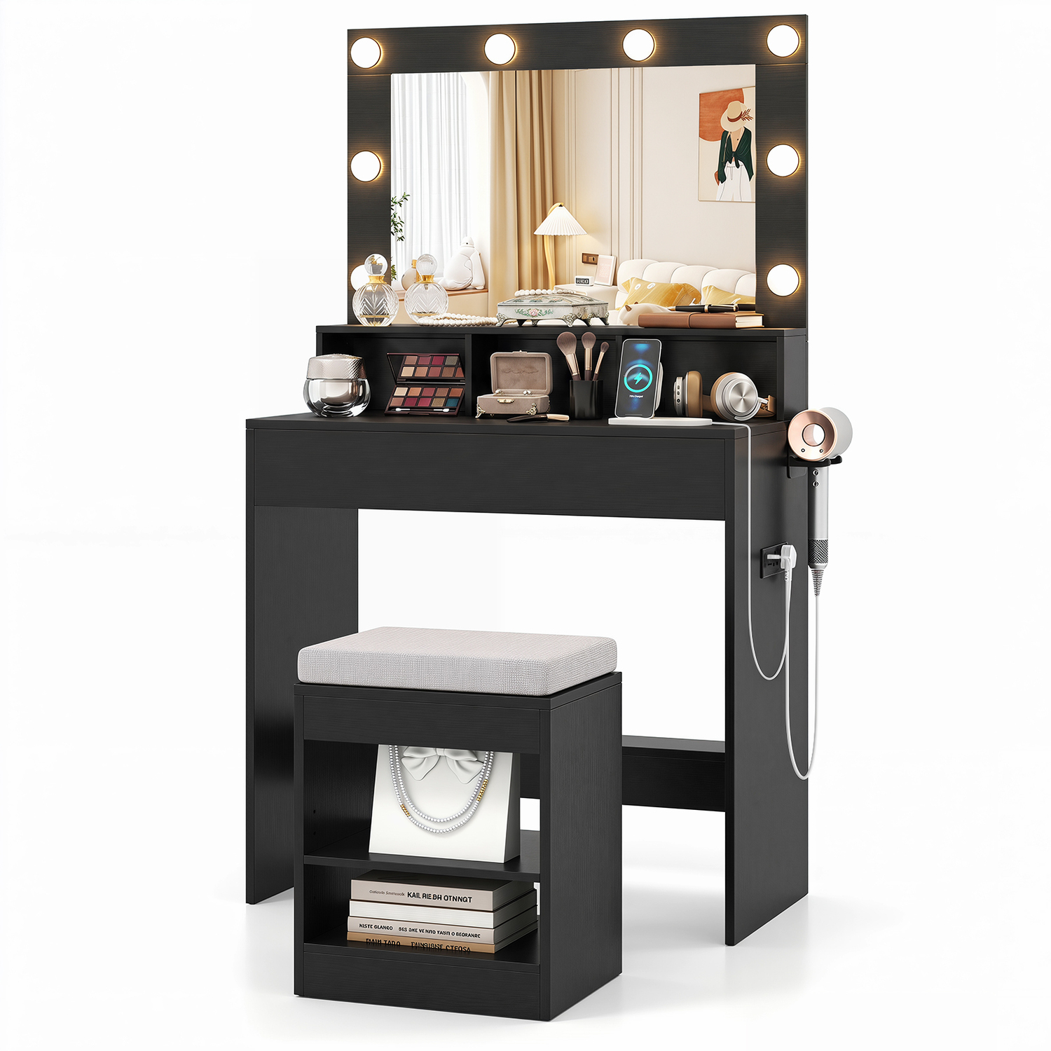 Makeup Vanity Desk Set with Mirror Lights