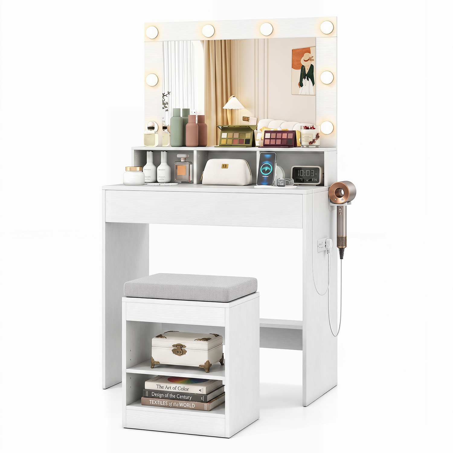 Makeup Vanity Desk Set with Mirror and Lights